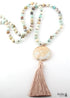Boho Necklace, RH Amazonite Jasper, Circle Tassel Green White Natural Stone